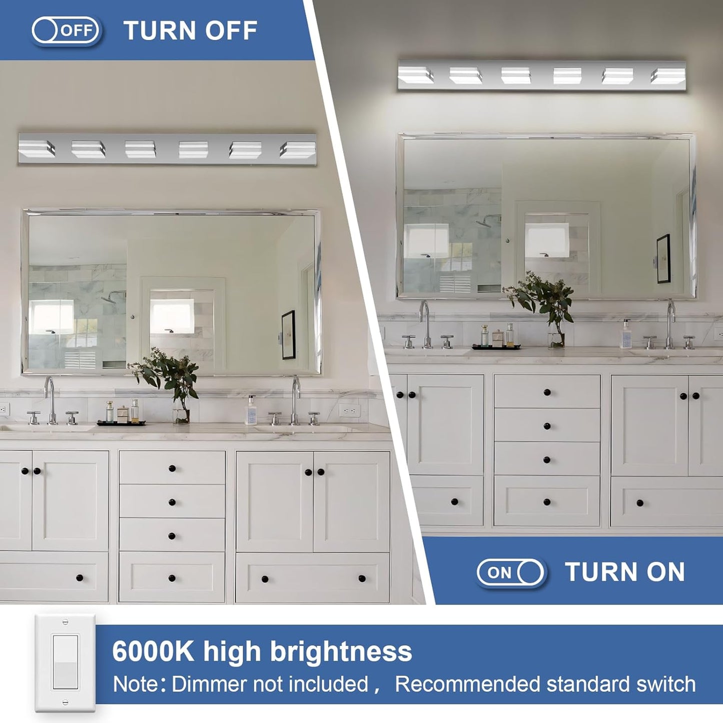 3-Light Modern LED Bathroom Vanity Light Fixture - Black Metal & Acrylic, 16-inch Over Mirror Lighting