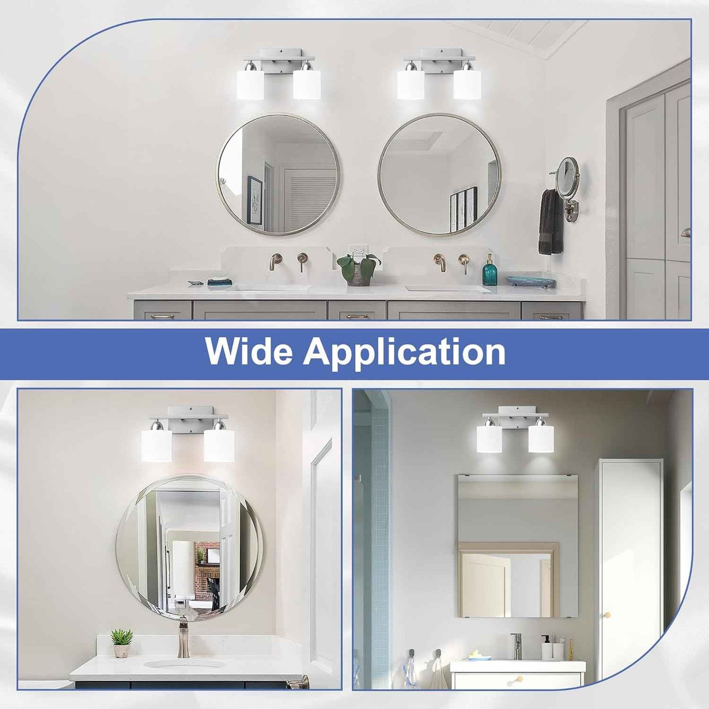 Modern 4-Light Bathroom Vanity Light Fixture - Anti-Rust Over Mirror Sconce with Milky White Glass Shades, E26 Base