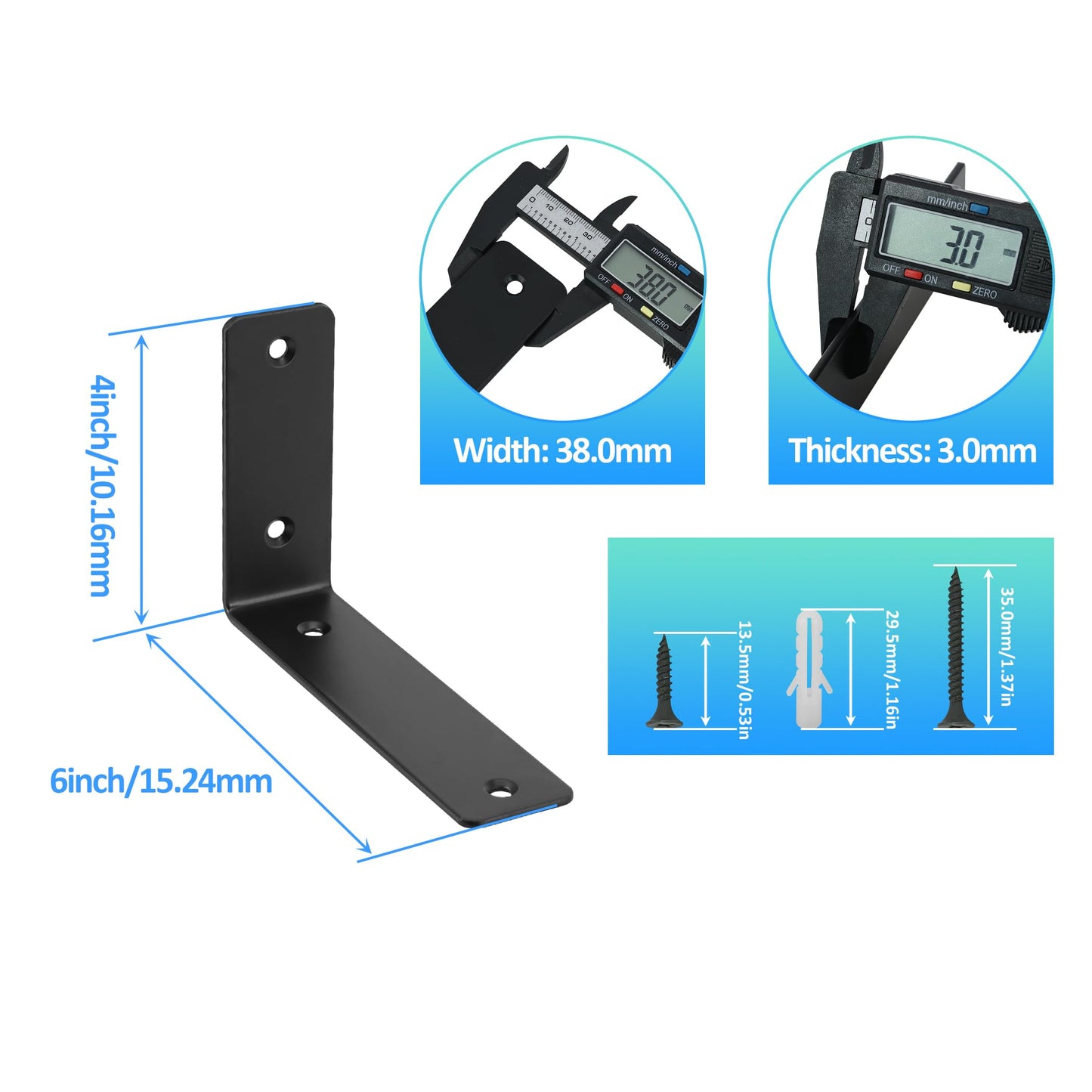 Redunest L Floating Shelf Brackets,4 Pack Heavy Duty L Brackets for Shelves, L 6" X H 4" Black Metal Countertop Support Brackets,Wall Mounting for Wood