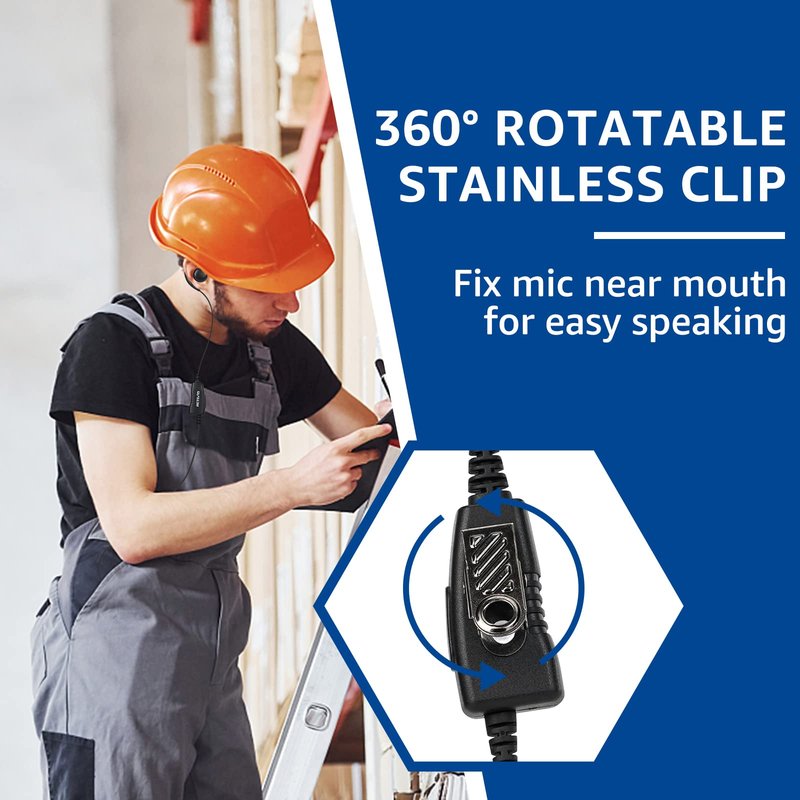 Retevis Swivel Walkie Talkie Earpiece with Mic, Coil Tube, C-Shape Earhook, for RT22 RT68 RT21 H-777 H-777H, Compatible with Baofeng BF-888S Kenwood Pxton 2 Way Radio, Two Way Radio Earpiece(10 Pack)