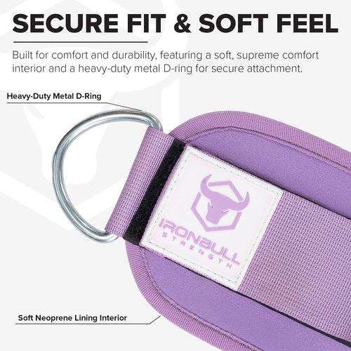 Women's Ankle Strap for Cable Machines & Resistance Bands: Gym & Home Workout Cuff Attachment for Leg Extensions, Kickbacks, Hip Abductors - Booty Exercises (Lavender, Pair)