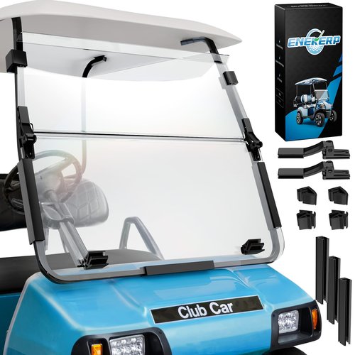 ENEKERP Golf Cart Windshield for Club Car DS 2000-Up Gas and Electric, Fit Tapered Front Struts Only, 5MM PC Club Car DS Windshield with Heavy Duty Hinges, UV-Proof & Impact Resistant(Clear)