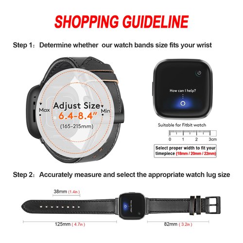 Genuine Horween Leather Black Watch Band Compatible with Fitbit Versa 3 / Versa 4 / Fitbit Sense 1 / Sense 2 for Men And Woman.