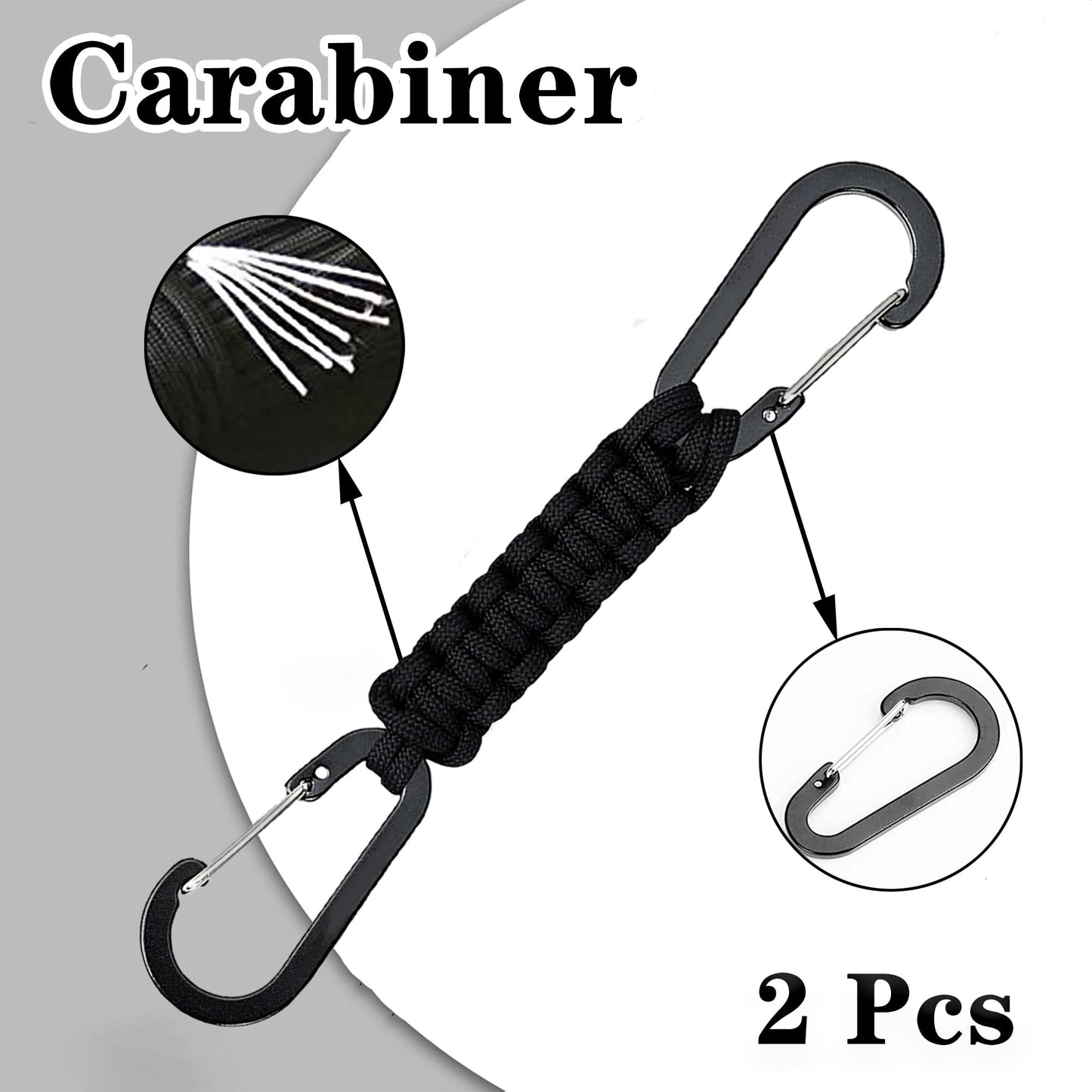 Polawind 2 pieces Keychain Carabiner Clip,D Ring Lanyard Hanger Stroller Hook carabiner keychain for Water Bottle,Key,Backpacks(black)