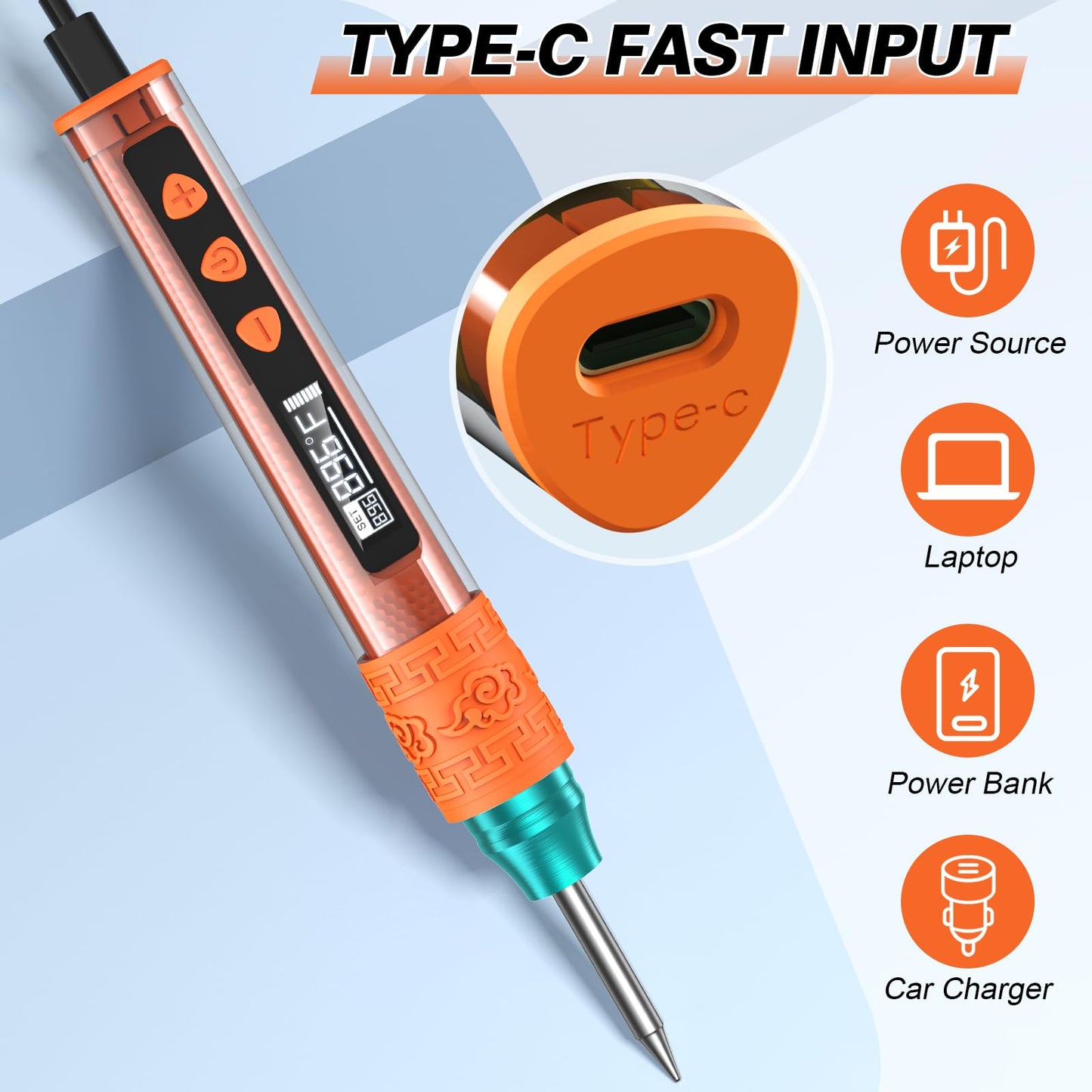 Soldering Iron Kit, Soldering Gun with OLED Digital Display, 8 Seconds Fast Heating 356-896℉ Solder Kit, Auto Sleep, Includes Solder Wire, Stand, T12 Tips for Electronics, Orange(With Power Adapter)