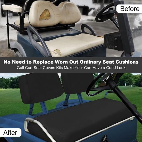 Fepinc Golf Cart Seat Cover Set, Golf Cart Seat Covers for PRE-2000 DS Dress UP Cover Replacement Cover Breathable Micro Fiber Leather Seat Cover (for 1982-2000 PRE-2000 DS Black)