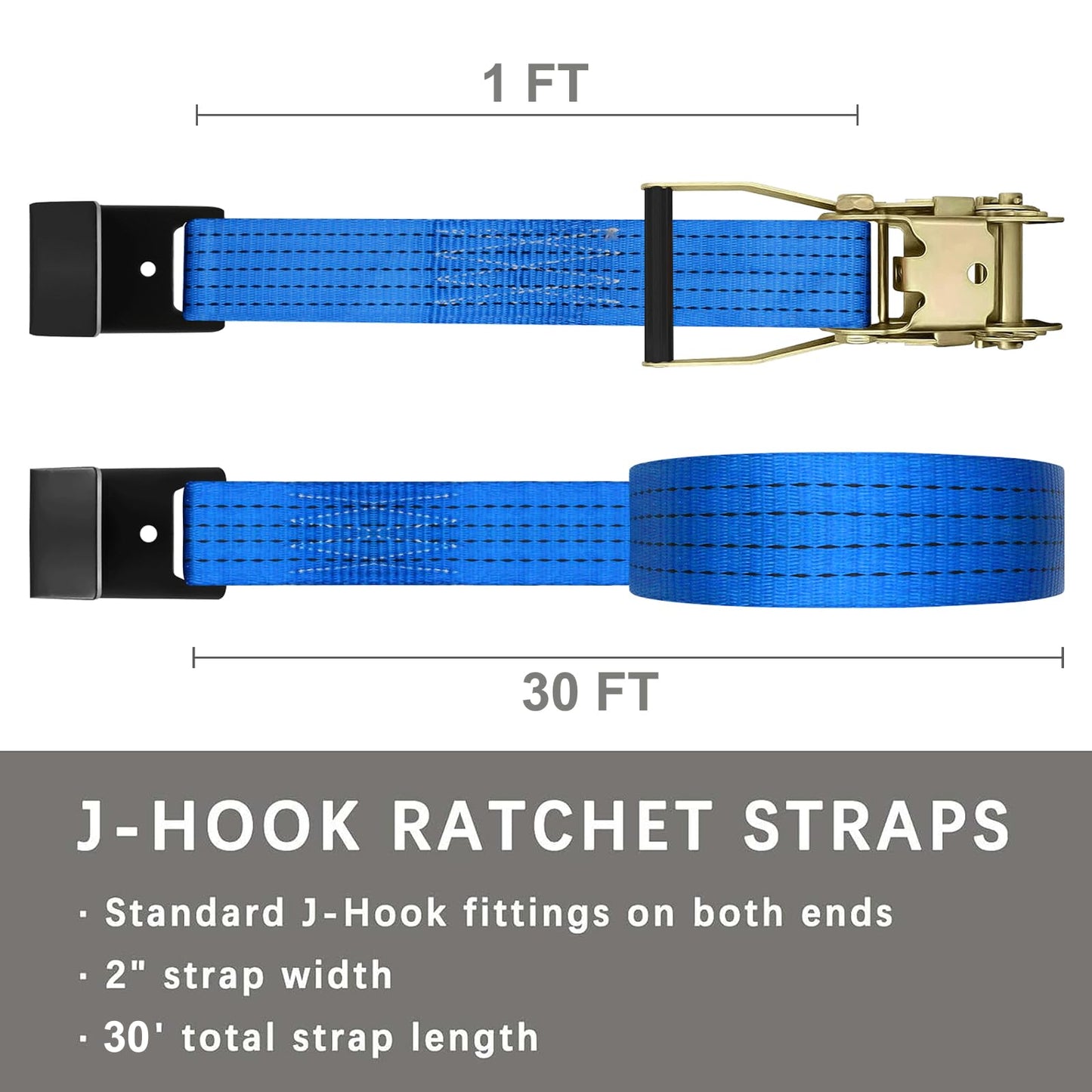 SALUINOKI 4Pack 2in 30ft Ratchet Strap Flat Hook Blue Heavy Duty Flatbed Straps for Trailer Tie Down Straps Box Truck Accessories Cargo Loading 10000lbs Breaking Load