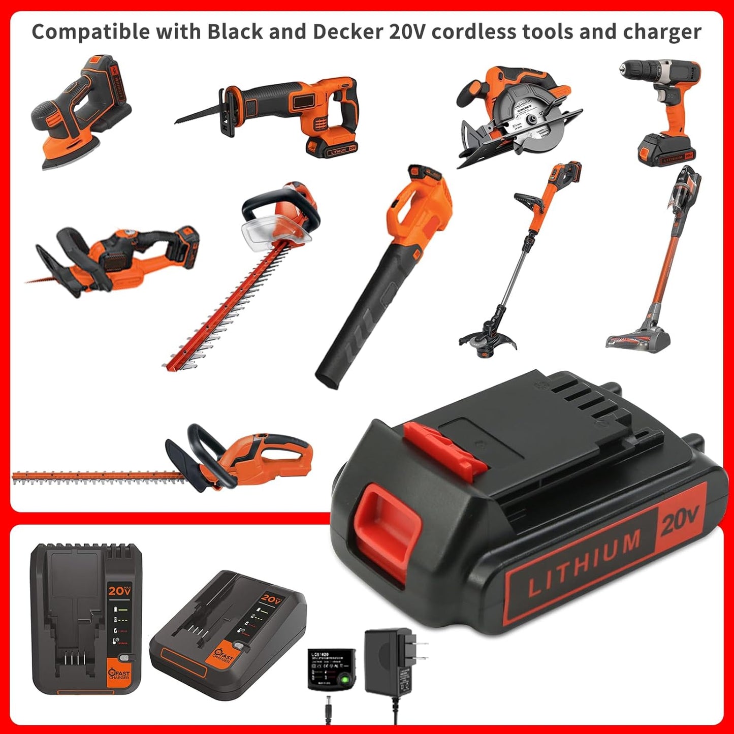 2-Pack 4.0Ah Lithium Replacement Battery for Black & Decker 20V Max Tools - Extended Runtime