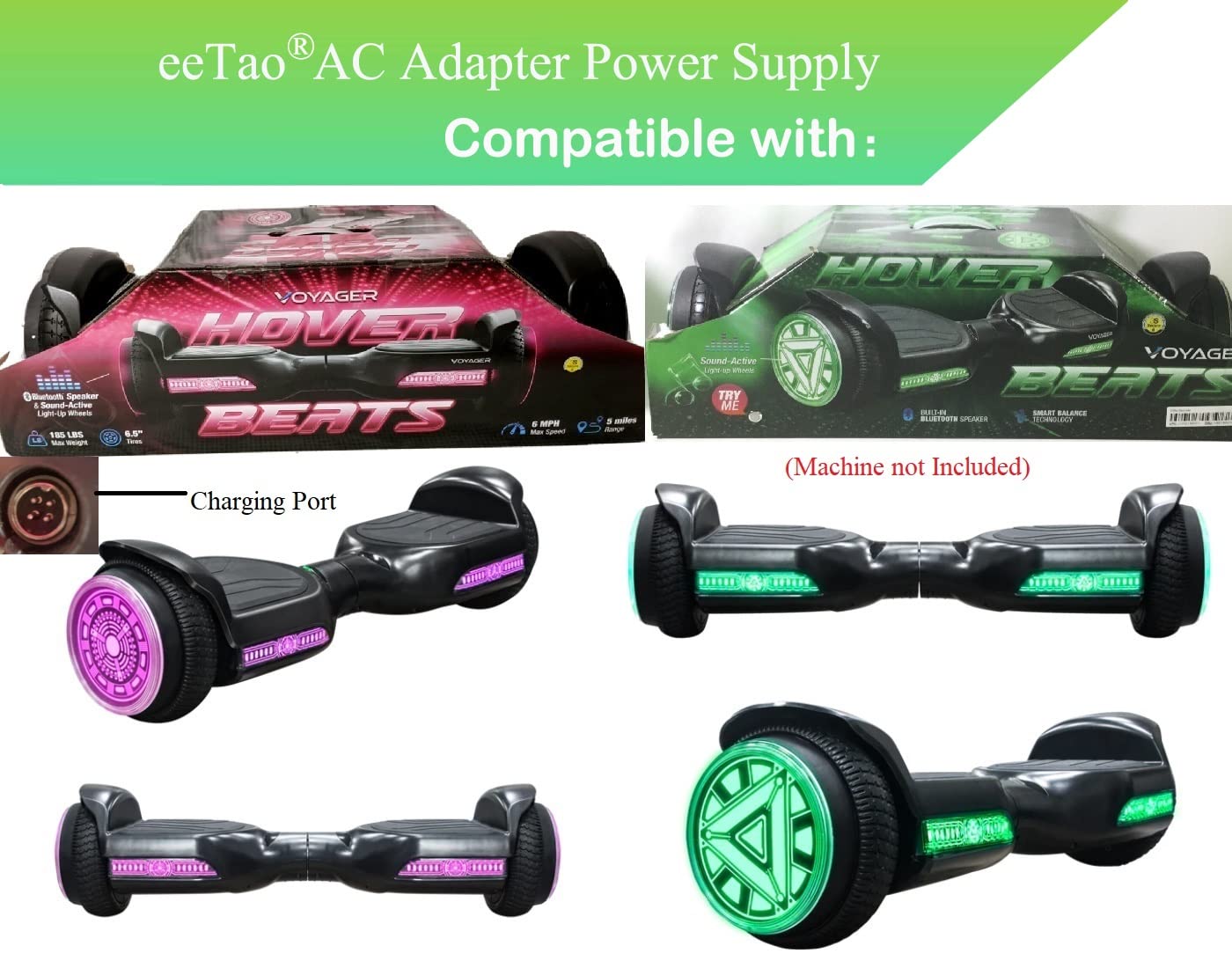 eeTao 4-Prong 42V AC/DC Adapter Charger Compatible with Voyager HOVER3030B-BLU HOVER3030B-PUR Hover-4040HB-GRN 4040HB-GRN HOVER4040HB HOVER4040HB-PNK-STK-1 36V 2Ah Battery 42VDC 0.4A Power Supply