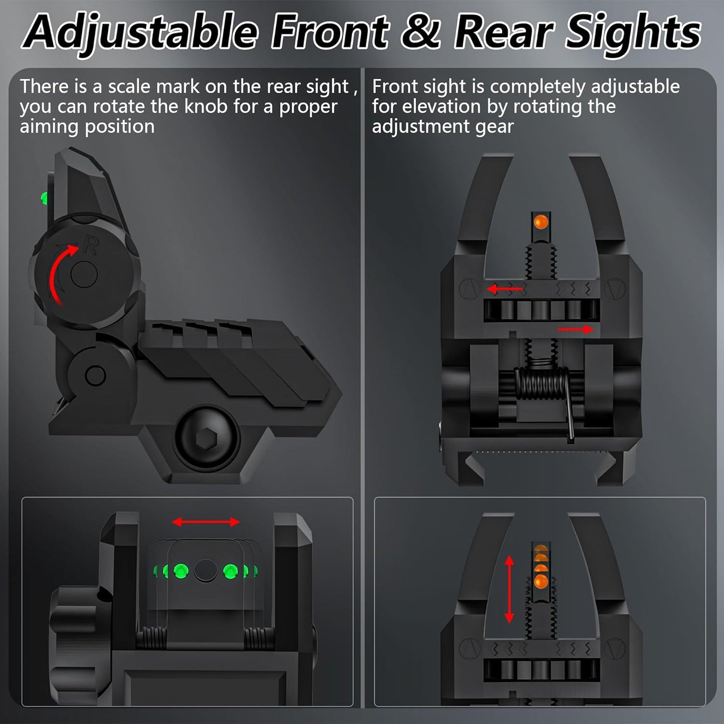 Skiennix Folding Fiber Optic Sights - Flip-Up Front & Rear Backup Sights for Picatinny Rails | Red & Green Dots