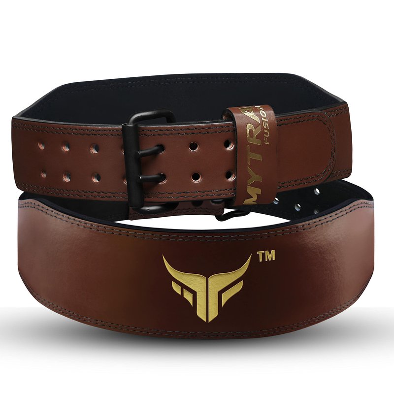 Mytra Fusion Weight Lifting Belt Double Prong Buckle Power Lifting Back Support Belt 100% Leather Gym Belts for Weightlifting Weight Lifting Belts for Men Women, Powerlifting, Strength Training, Squat