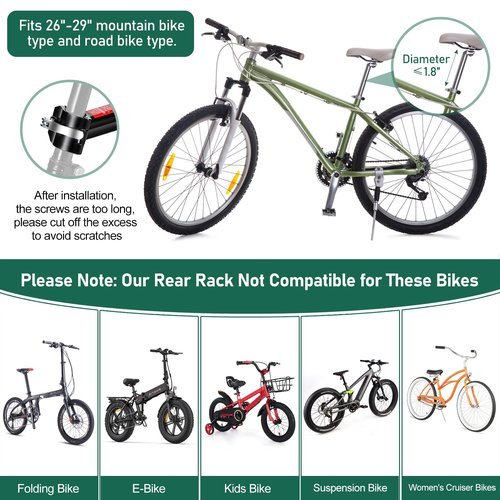Rear Bike Rack with Basket, 110 LB Capacity Universal Bike Basket Rear, Aluminum Alloy Bike Cargo Rack for Back of Bike with Free Bungee Cord & Waterproof Cover & Installation Tool