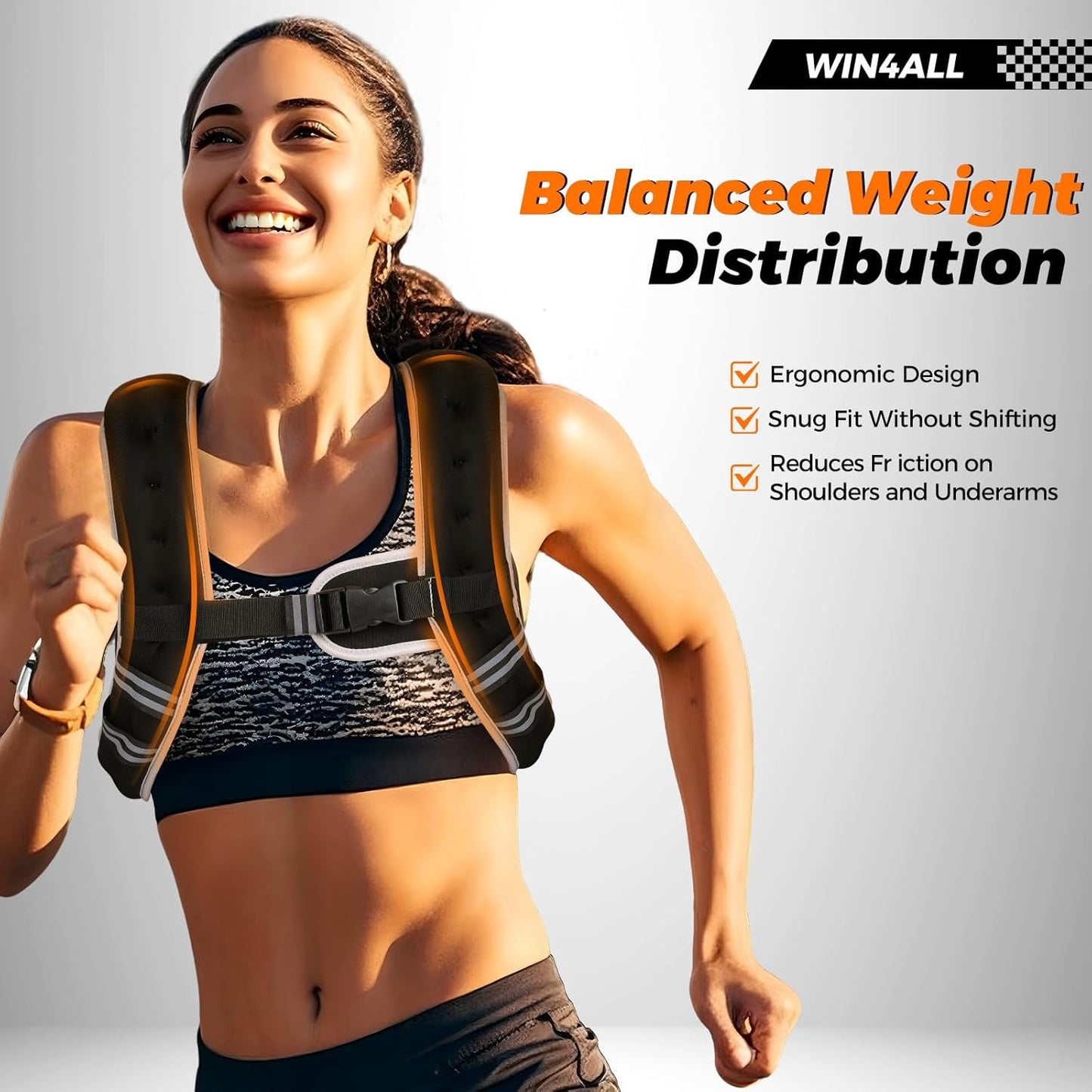WIN4ALL Weighted Vest for Women - Adjustable 6lb to 20lb for Walking, Strength Training & Fitness | Black
