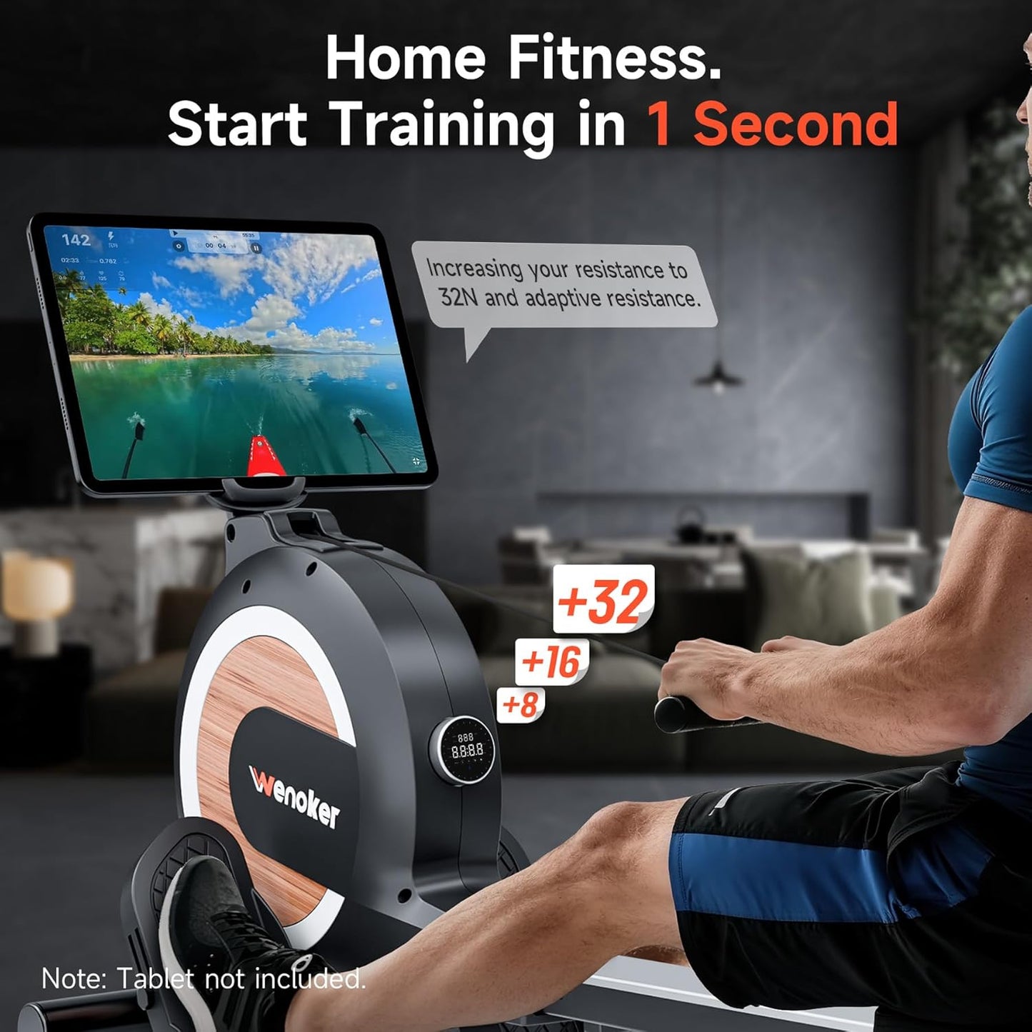 Wenoker Magnetic Rower Machine - App-Supported, 350 LB Capacity, Whisper Quiet with LCD Monitor & Comfortable Seat