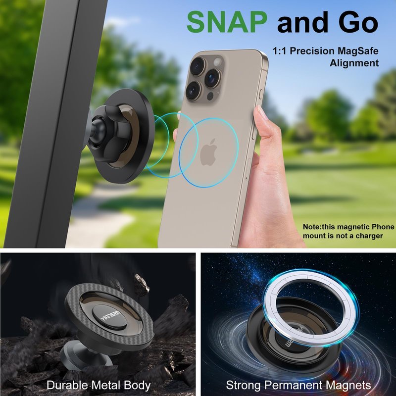 Yianerm Magnetic Golf Cart Phone Holder, Gym Phone Holder Strong Magnets Phone Mount for Any Iron Metal Surface Compatible with Smartphones,Golf Cart Accessories Phone Caddy Gift for Friends (Black)