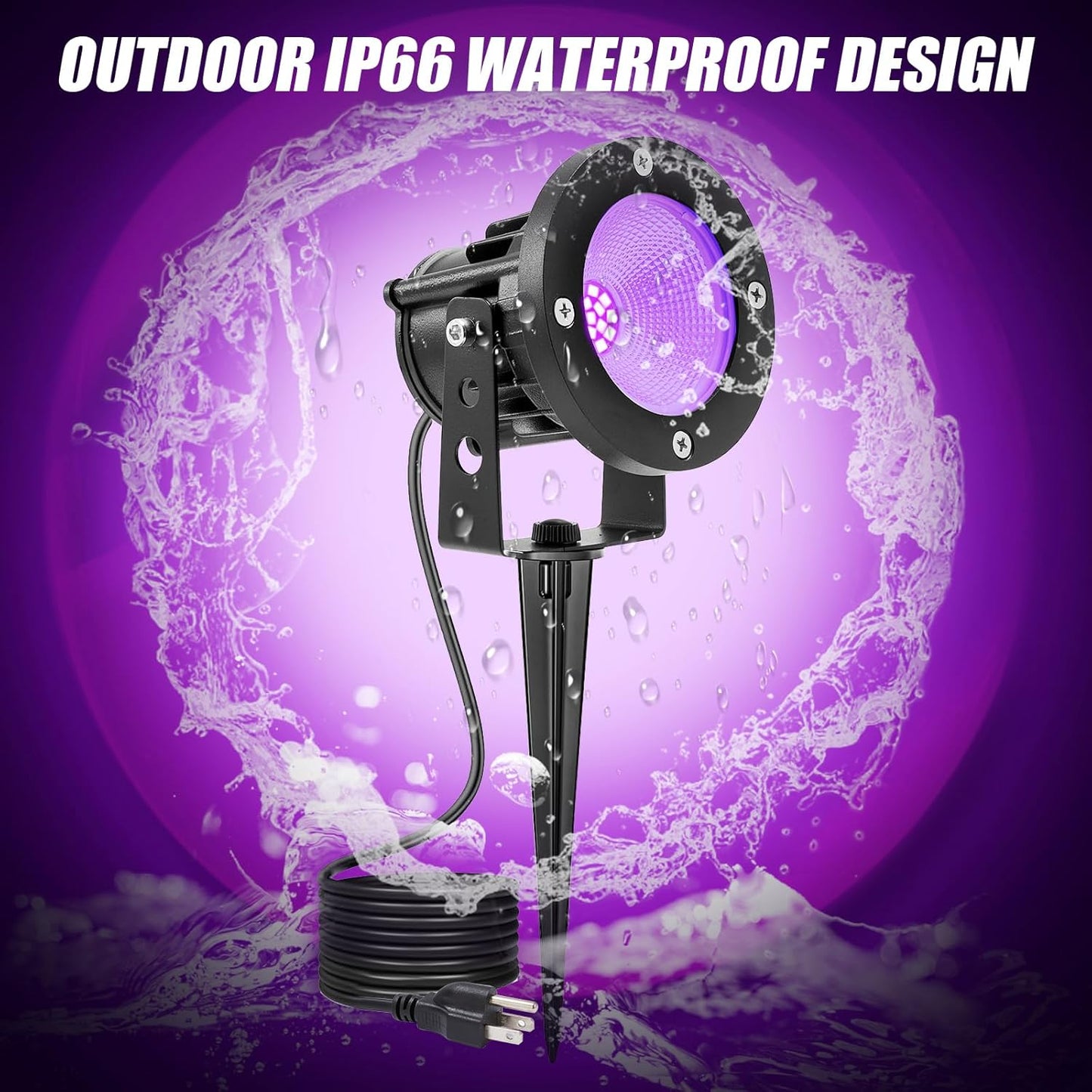 20W Waterproof Black Light Spotlight - UV Blacklight for Glow Parties & Halloween (2 Pack)