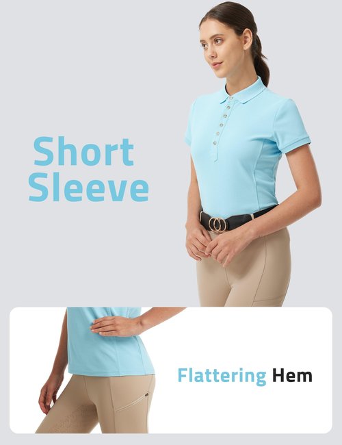 FitsT4 Sports Equestrian Shirts for Women Short Sleeve UPF50+ Moisture Wicking Polo Shirts for Horse Riding Tops Blue M