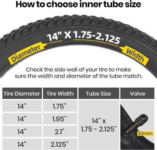 CALPALMY Kids Bike Inner Tubes - 12" to 28" Sizes, 2-Pack, Fits 1.75/1.95/2.125 with Schrader Valve