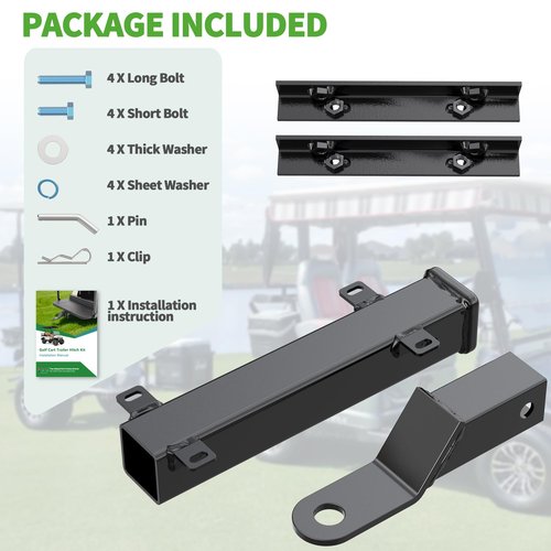 10L0L Deluxe Golf Cart Trailer Hitch Kit, Fit for Backseat Footrest with 2" Receiver High-Strength Universal Fit, Seamless Compatible with Club Car, EZGO, Yamaha, Ideal for Golf Cart Trailers