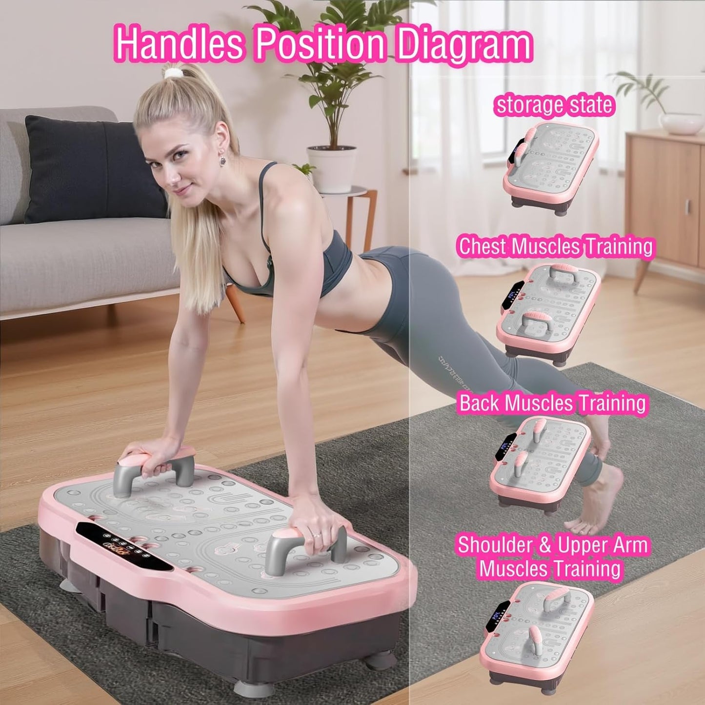Skiennix Vibration Plate Exercise Machine - Whole Body Shake Board with Bluetooth & Resistance Bands | Pink