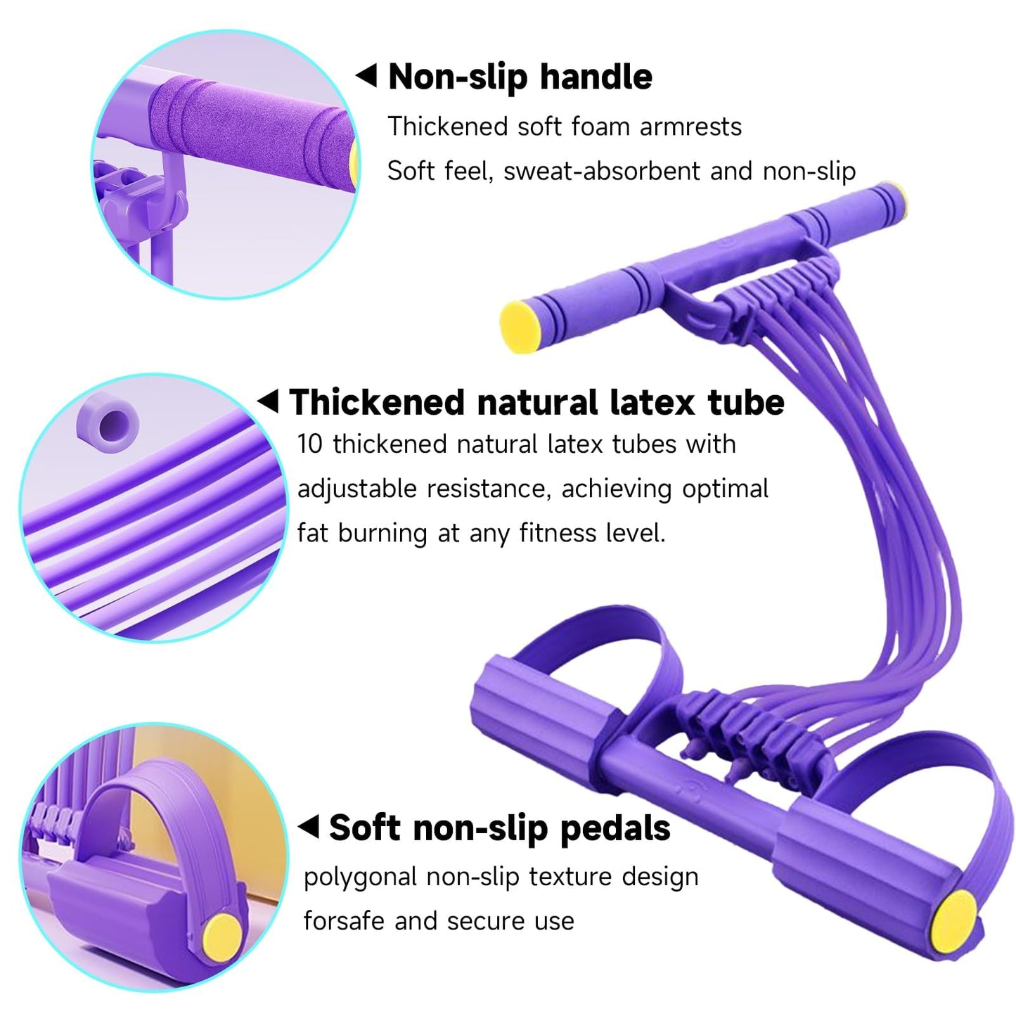 3 in 1 Adjustable Pedal Resistance Band, 8-Tube Multifunction Tension Rope, Natural Latex sit-up Trainer Resistance Band Suitable for Fat Loss and Full-Body Shaping Workout