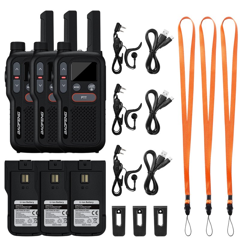 BAOFENG GT-18 Walkie Talkies for Kids Adult, License Free Long Range Rechargeable FRS Two Way Radio,1500mAh Battery, 22 Channels with NOAA, Scan for Camping Hiking Family, 3 Pack (Dark Black)