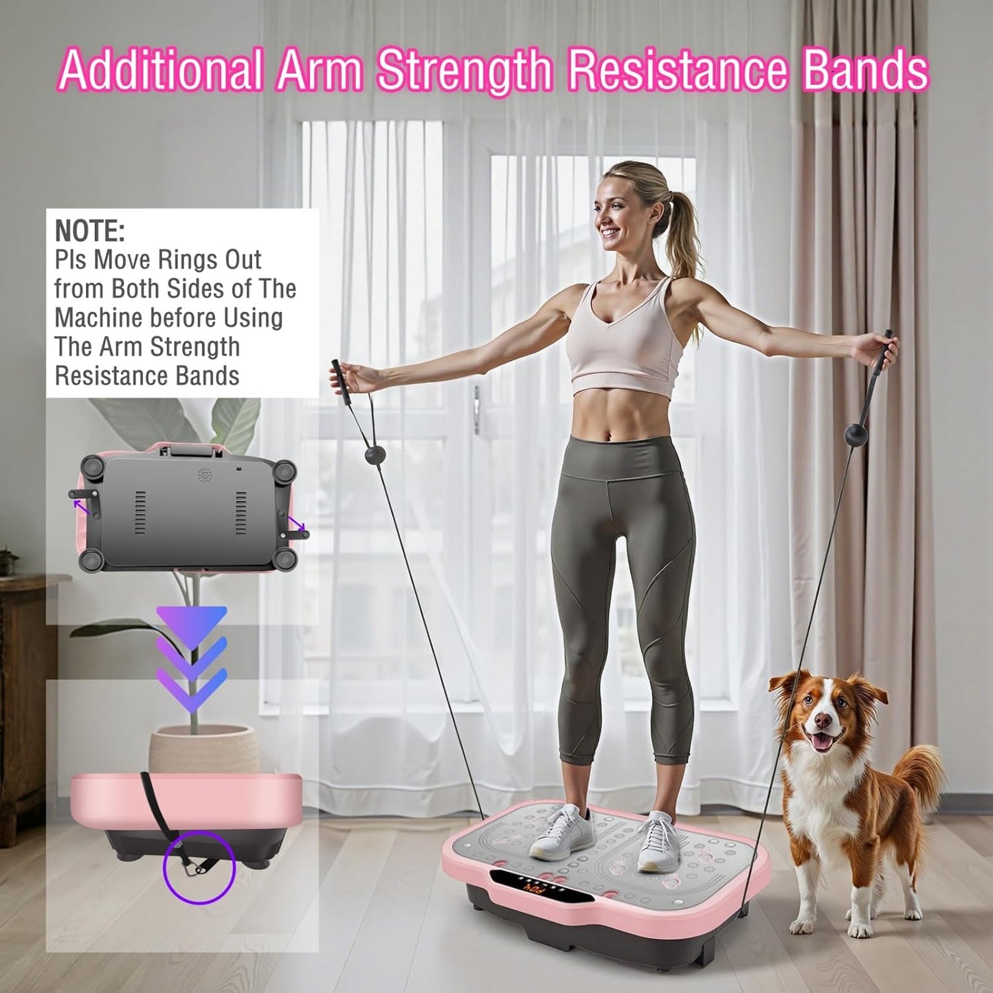 Skiennix Vibration Plate Exercise Machine - Whole Body Shake Board with Bluetooth & Resistance Bands | Pink