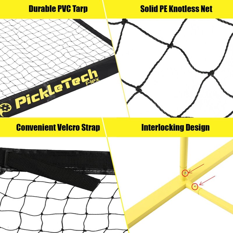 PICKLETECH Flex Version 4ft Pickleball Practice Rebounder Net, Expandable to 10ft for Double Player Practice, Fully Adjustable Regulation Height, Portable with Carry Bag, Quick Setup for Outdoor Use