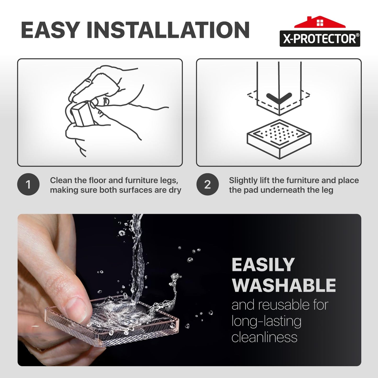 X-Protector Furniture Cups - 4 PCS 3" - Non Slip Furniture Pads for Hardwood Floors - Transparent Floor Protectors - Bed Stoppers to Prevent Sliding - Keep Furniture from Sliding on Floor! (Square)