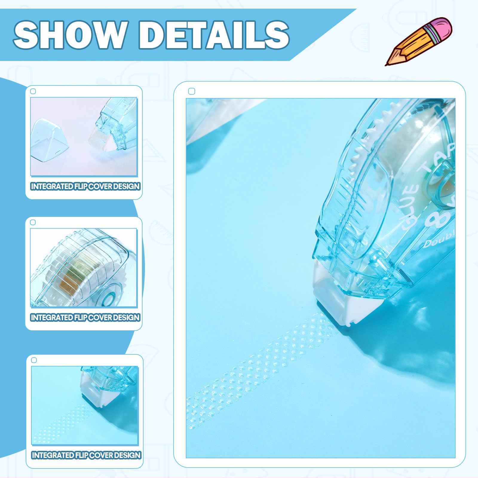 AmazingSpark 50 Pack Double Sided Tape Bulk, Glue Tape Roller 0.3 Inch × 26.25 ft Adhesive Dot Roller Applicators for Journaling Scrapbook Supplies Crafts Gift Wrapping(Bule)