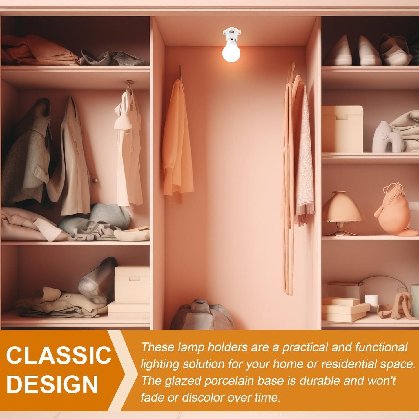 Saysurey 4 Pcs Porcelain Lamp Holder Socket E26/E27 Medium Keyless Threaded Socket with Two Hole Flanged Mounting 660W 250V Medium Base Lampholder Cleat Sockets for Indoor Garage Closet Lighting