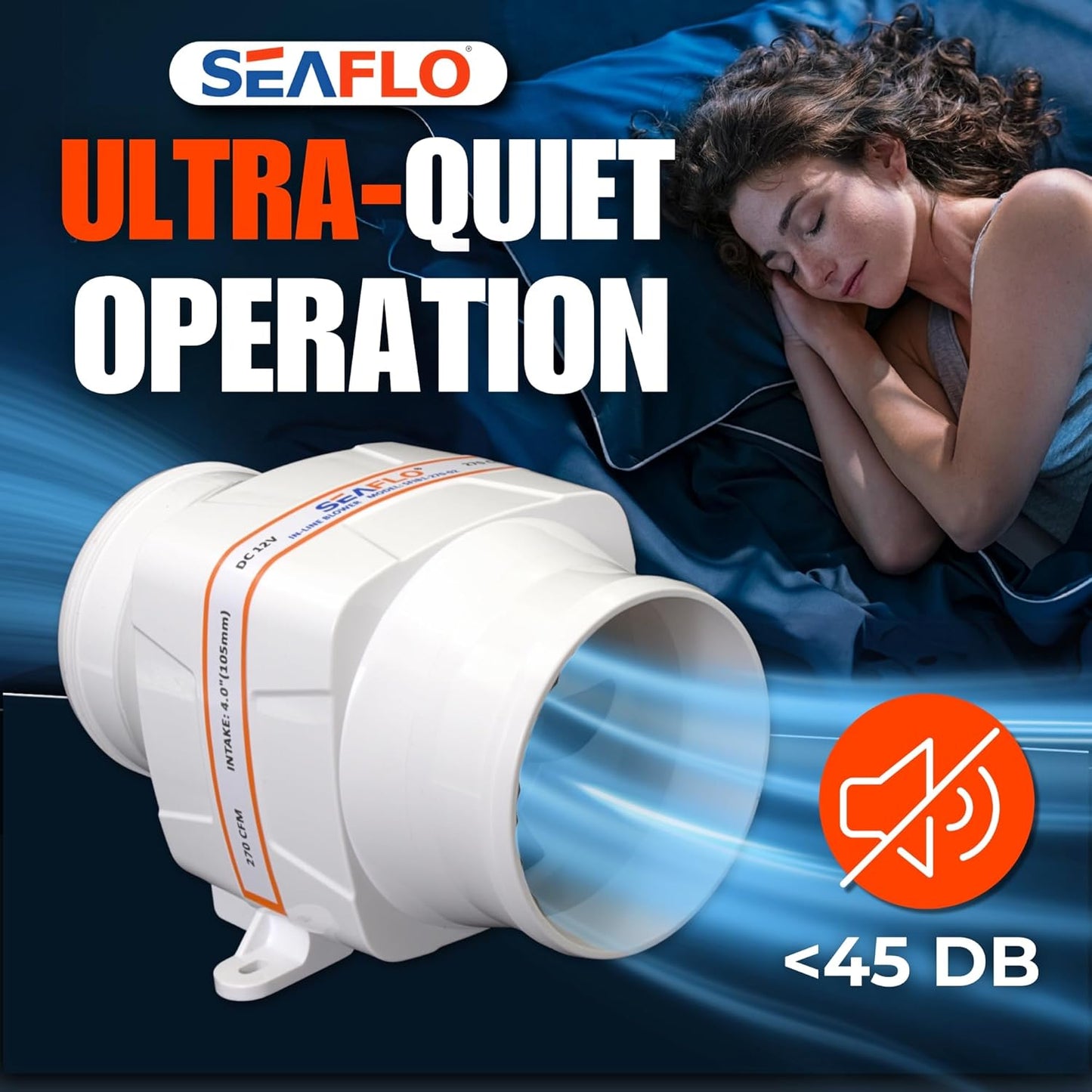 SEAFLO Marine Bilge Air Blowers - Ultra-Quiet 12V, 130-270 CFM | 3 or 4 Inch for Yacht & Sailboat - 4-Year Warranty