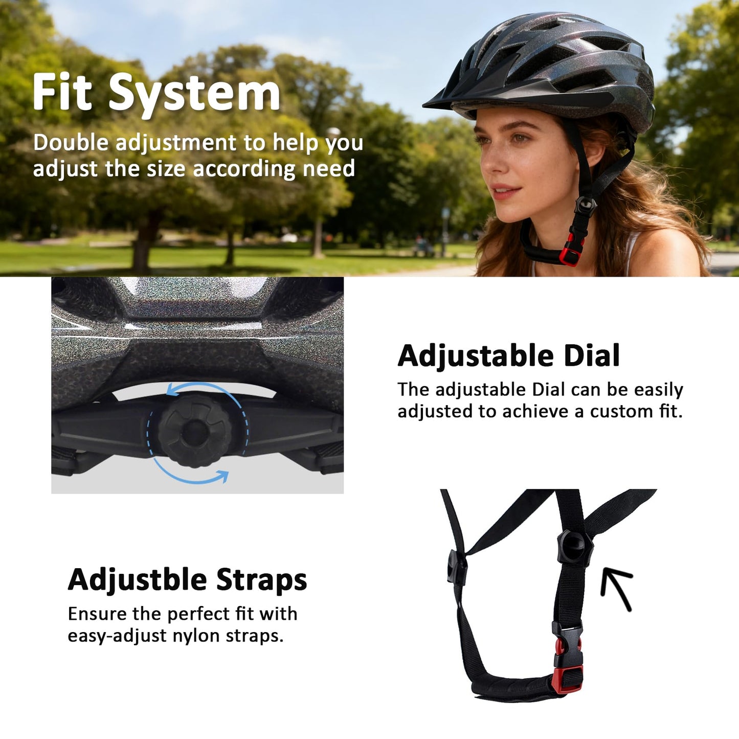 Bike Helmet for Adults Women Men Youth Kids, Lightweight Mountain Road Bicycle Cycling Helmets with Adjustable Dial, 2 Detachable Visor