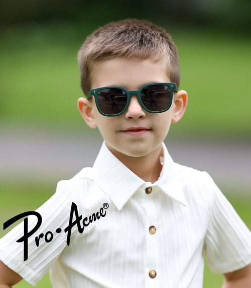 Pro Acme Polarized Kids Sunglasses Girls Boys,TPEE Rubber Flexible Square Shades Toddler Age 3-10(A01 Black/Green Mirrored)