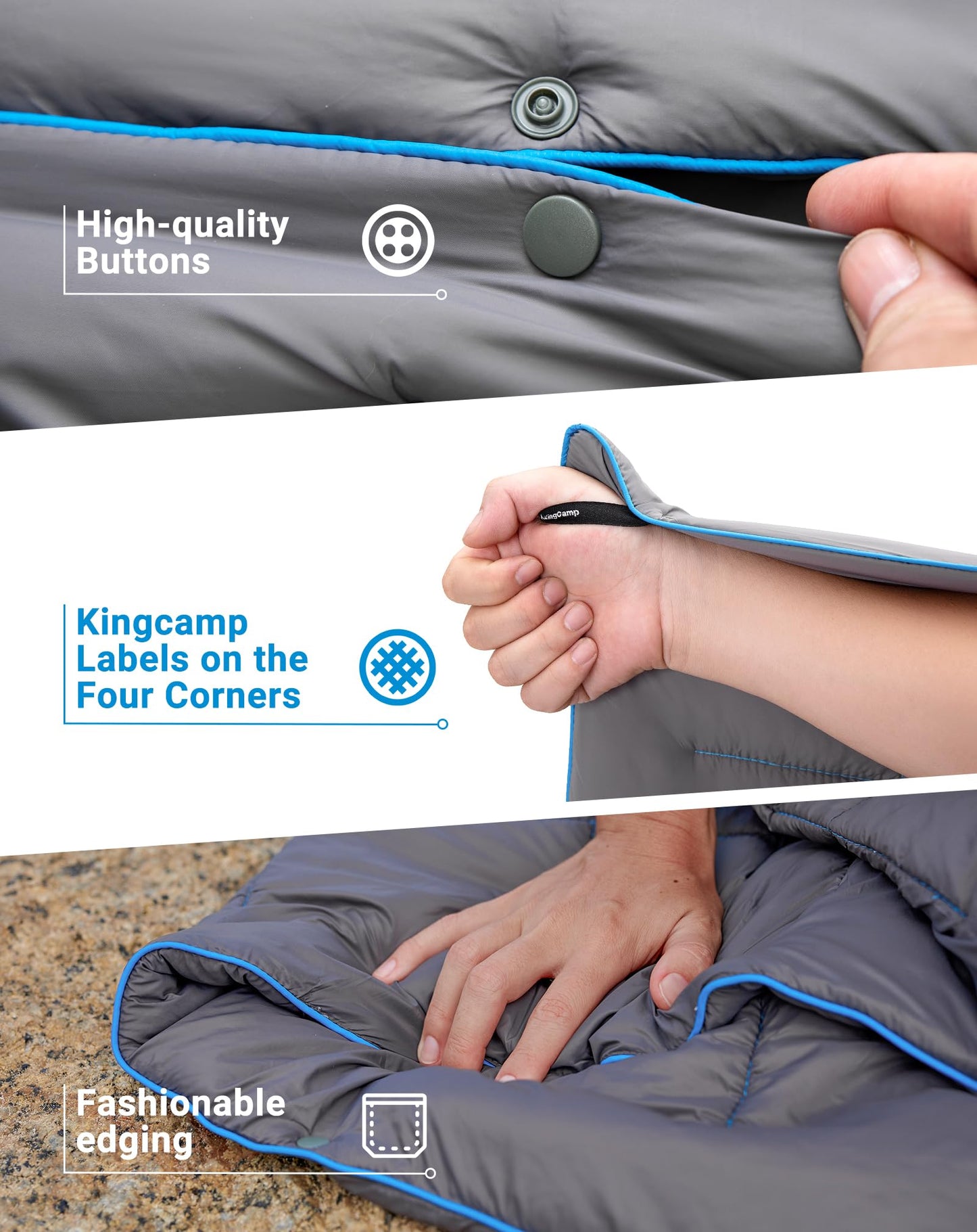 KingCamp Ultralight Camping Blanket, Packable Down Alternative Puffy Wearable Blankets Weatherproof Warm Package Quilt with Snap Buttons for Outdoor Hiking Travel Picnic Stadium (69" x 53", Charcoal)