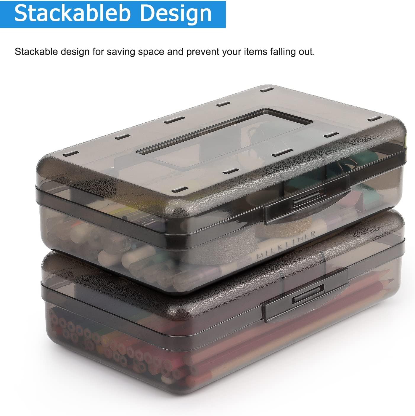 Tamaki Large Capacity Clear Pencil Box - Stylish Stackable Storage Organizer | Black