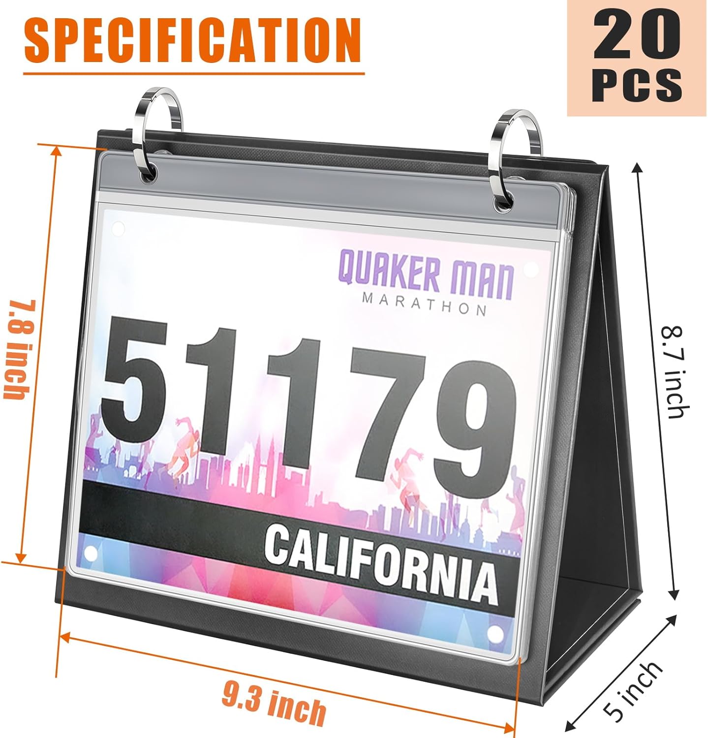 Race Bib Holder - Runner's Desktop Display Album with 20 Vinyl Sheet Protectors