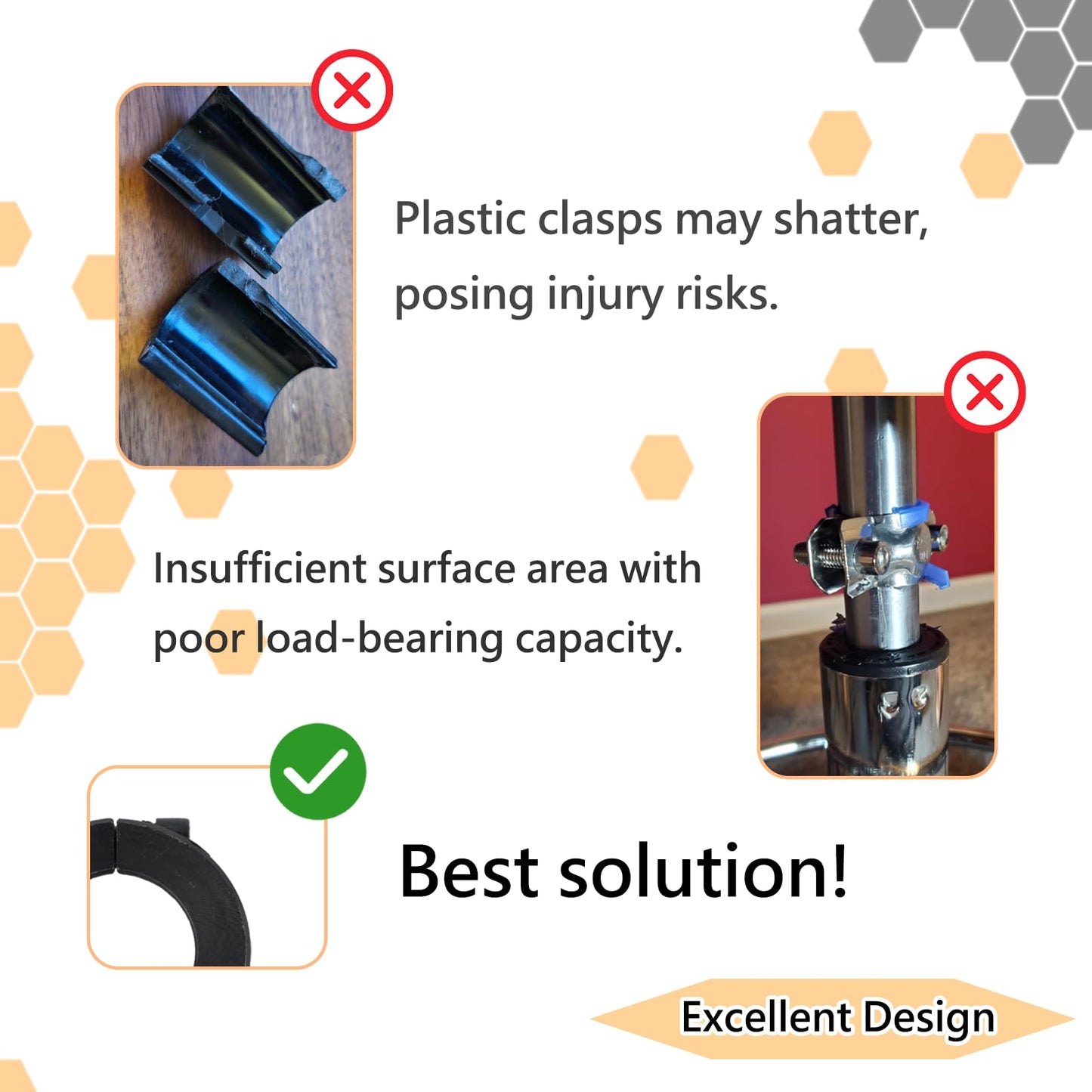 Jayen Steel Office Chair Sagging Fix Clamp - Heavy Duty Height-Lock Bracket for Failed Gas Cylinder, Prevents Chair Sinking (No Replacement Needed) - 2 Pack