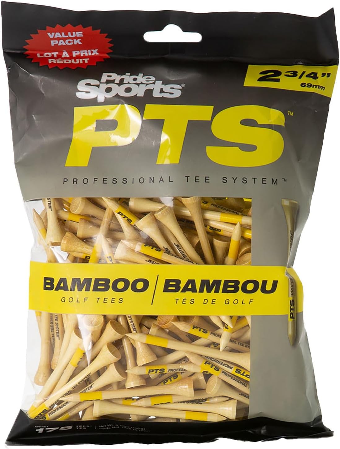PrideSports Bamboo Golf Tees - 100 Count, 2-3/4 Inch | Ideal for Drivers & Woods, #1 Tour Tee Brand
