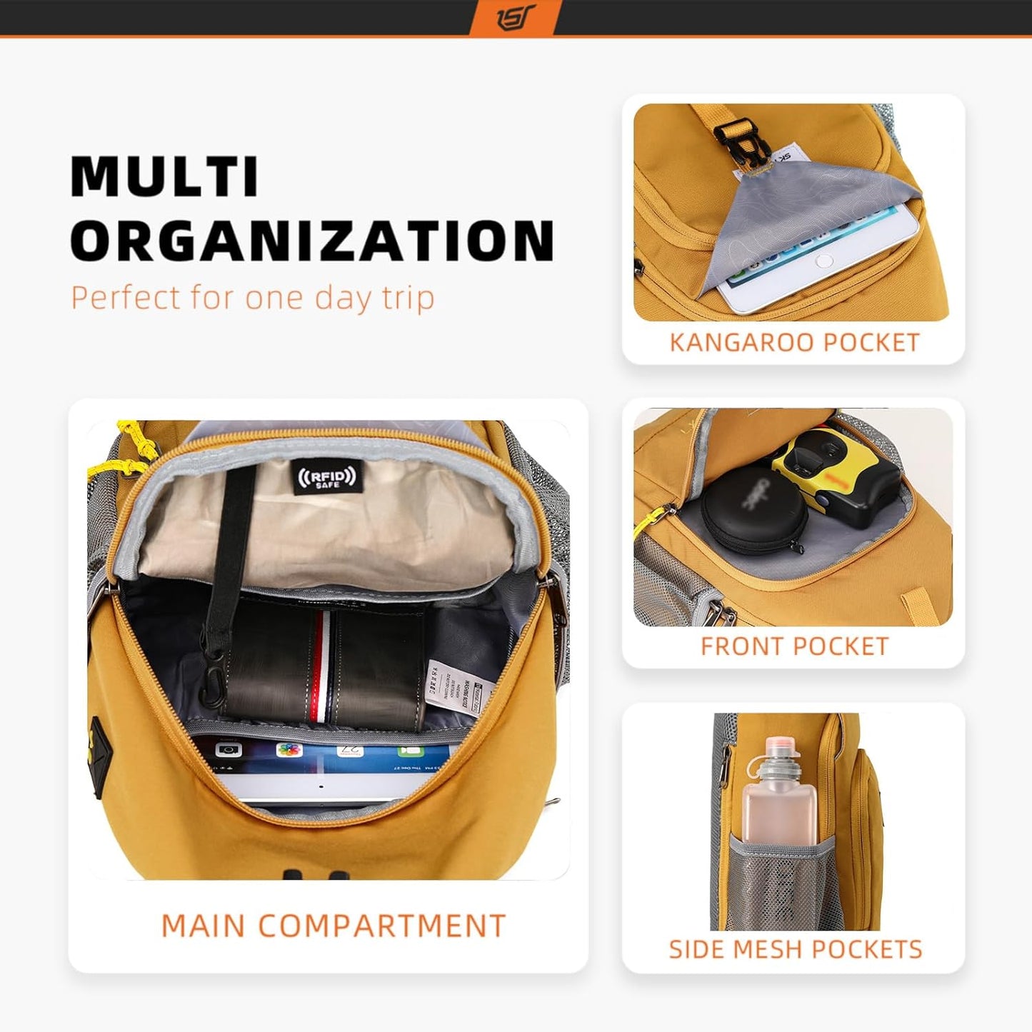 SKYSPER Sling Bag - RFID Crossbody Backpack for Travel & Hiking | Unisex Apricot Daypack