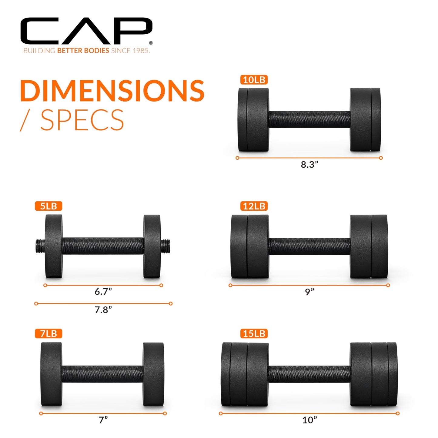 CAP Barbell 15 lb Adjustable Dumbbell – Compact Cast Iron Weight with Black Handle - Single