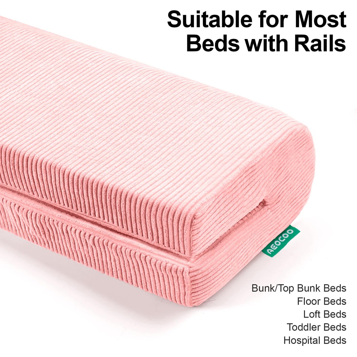AEOCOO Bed Bumpers for Toddlers, Size 3 Ft, Toddler Bed Rail Bumper Protector for Loft Beds & Bunk Beds, Bed Rail Height Extender Bed Guardrail, Anti-Bump | Fall Prevention, Pink