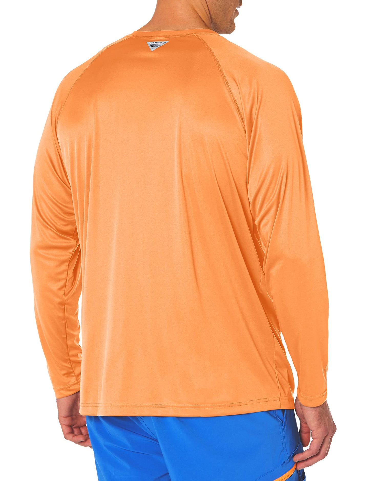 Columbia Men's PFG Terminal Tackle Long Sleeve Fishing Shirt, Bright Nectar/Vivid Blue Logo, X-Large Tall