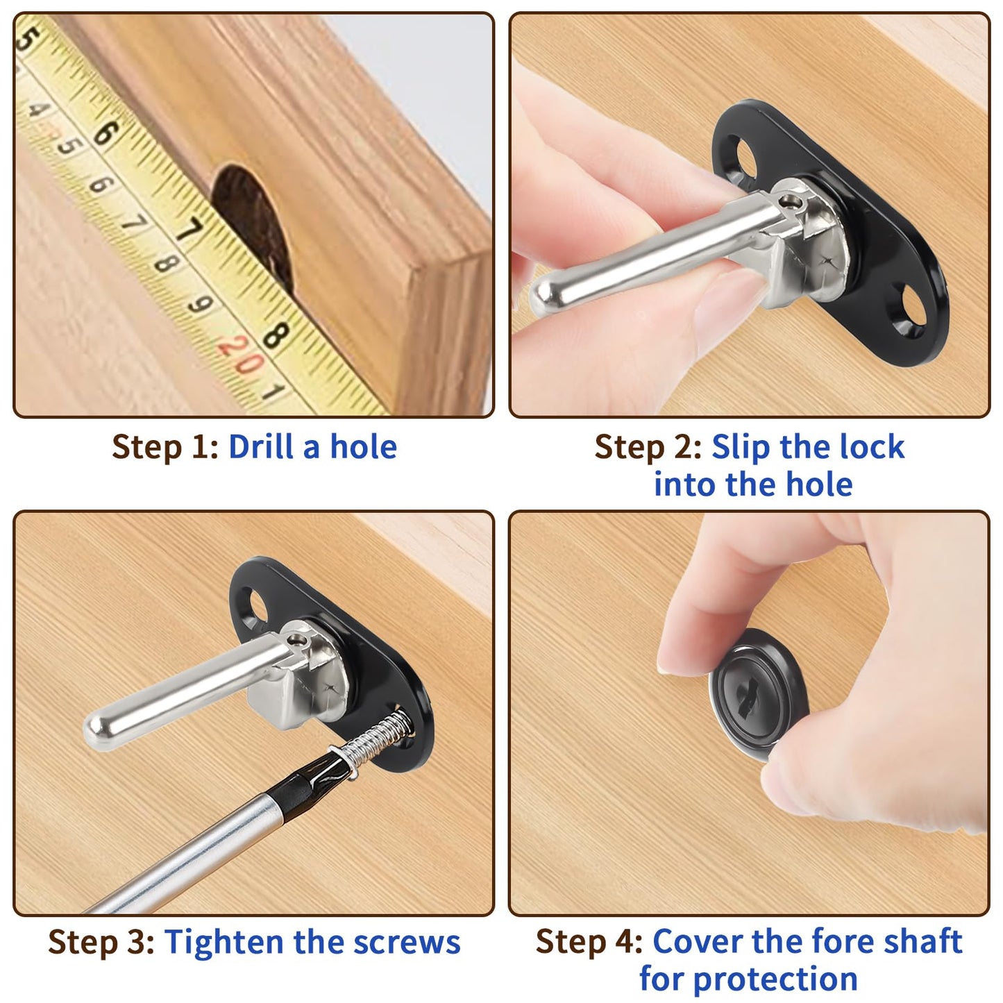 HOWDIA 2 Pcs - Drawer Lock Cabinet Locks with Keys, Zinc Alloy Desk Locks File Cabinet Lock for Wardrobe Furniture Locker Showcase with 2 Key 19mm (Black, Keyed Different)