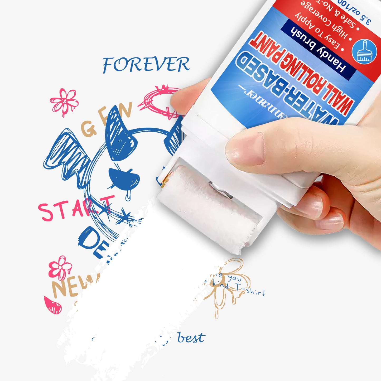 White Paint for Wall, Portable Integrated Paint Roller for Effortless Cleaning & Pristine Walls, Small Roller Brush Repair Kit Remove Stains, Scratches, Yellowing, Water-Based, Ready to Use