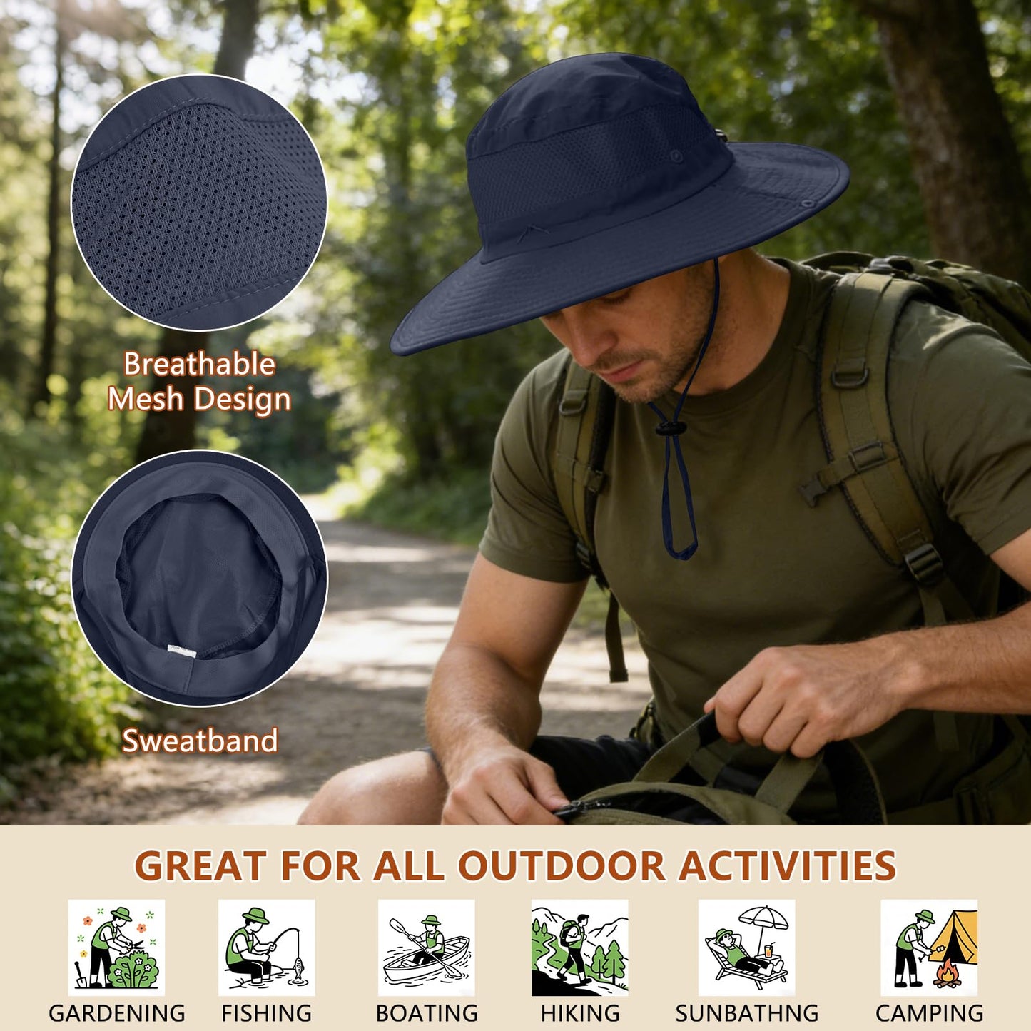 ZOORON Sun Hats for Men Women Fishing Hat with Neck Flap,UPF 50+ Sun Hat Waterproof Wide Brim Bucket Hats for Safari Hiking