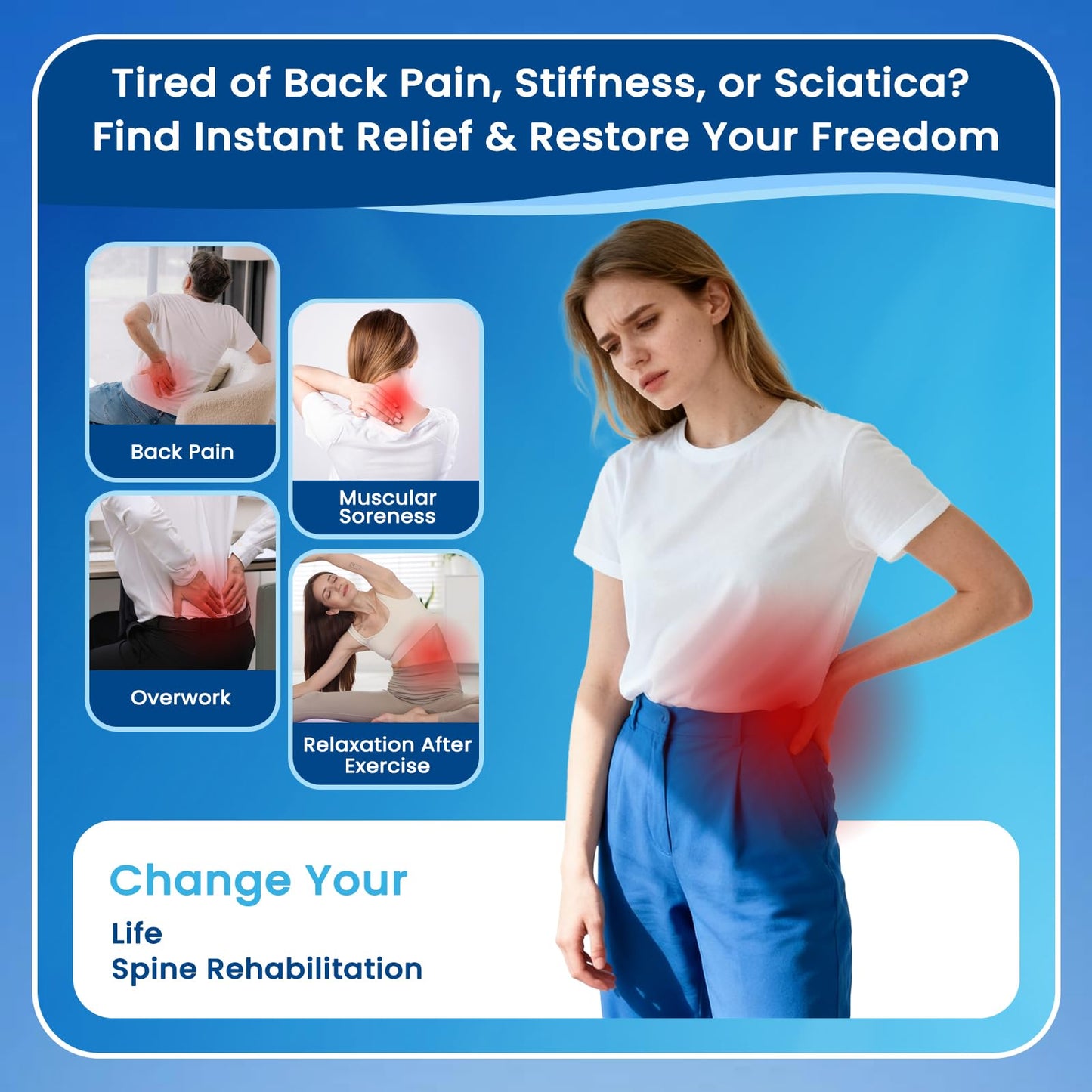 JUMPOW Back Stretcher for Lower Back Pain Relief - 4 Level Adjustable Lumbar Cracker Board, Relief for Lumbar Area Pain, Scoliosis Aid, Spine Decompression