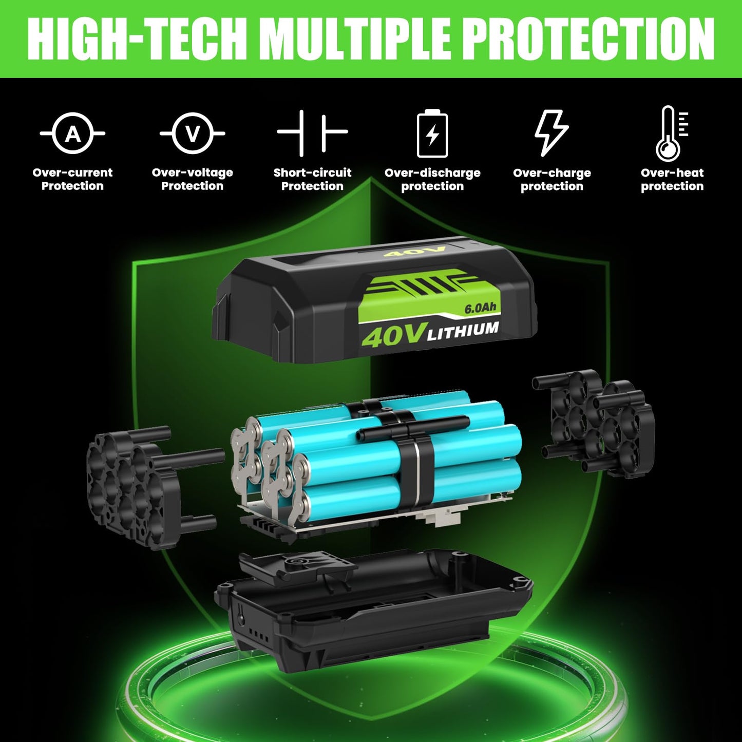 Replacement for Ryobi 40V Battery 6.0Ah OP40601 OP40602 OP4075A OP40261 OP40404 OP4050A Compatible with Ryobi 40Volt Battery Cordless Tools