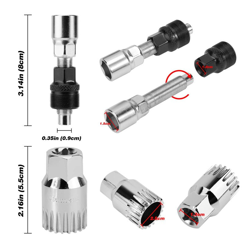 Oumers Bike Crank Puller Tool Set, Bike Crank Extractor Bottom Bracket Remover 15mm Pedal Wrench 16mm Hex Allen Wrench Square Head Kit for Removing