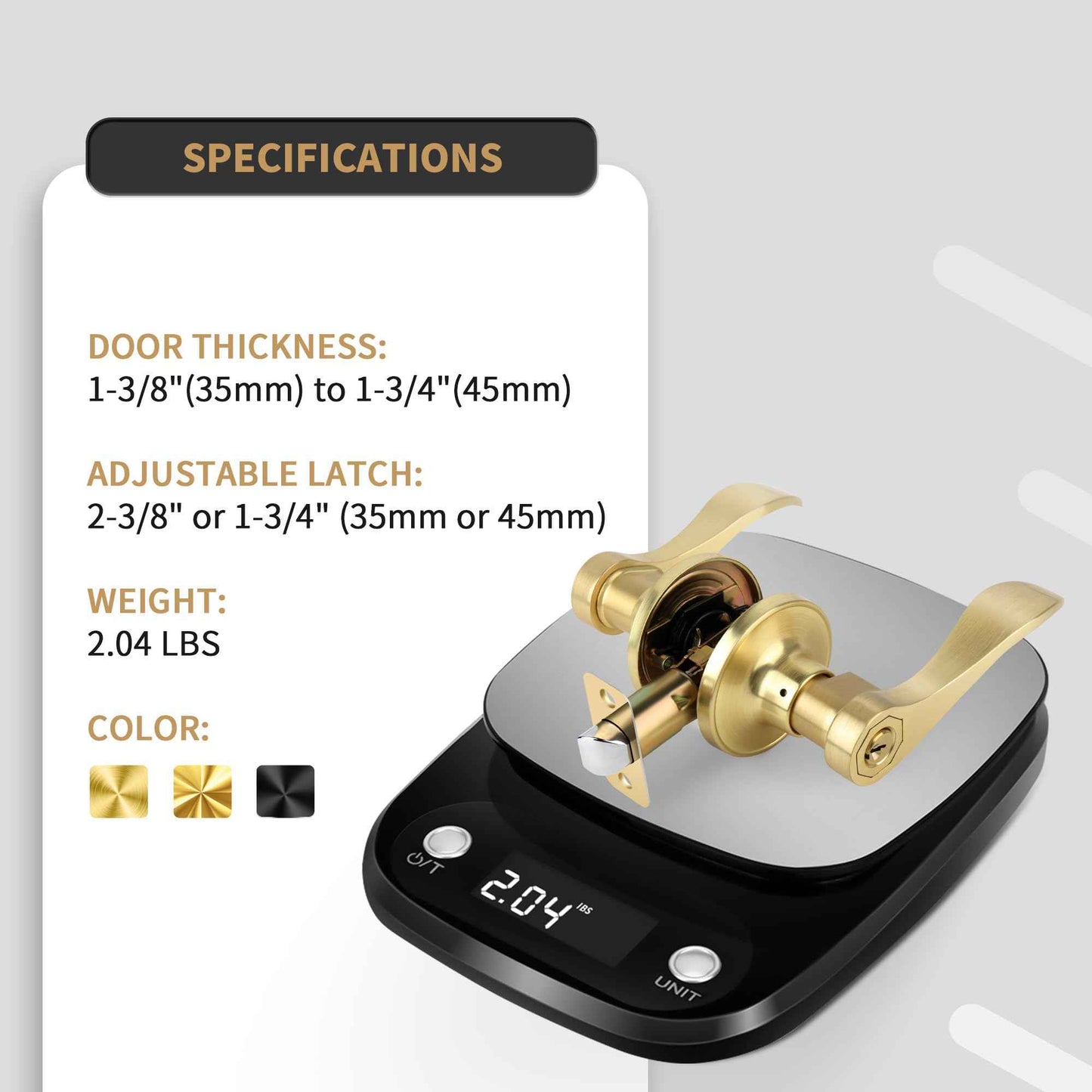 Gaurqiah 5 Pack Brushed Gold Door Handles Interior Wave Style（Keyed Alike）， Keyed Entry Gold Door Handles with Same Key and Lock, Reversible Door Lever for Bedroom、Bathroom、Closet, Satin Brass